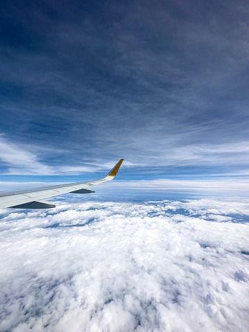 Blue sky from an airplane wing view