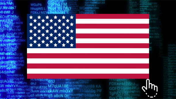 istock selection of America flag with click icon on blue digital number 1480549502