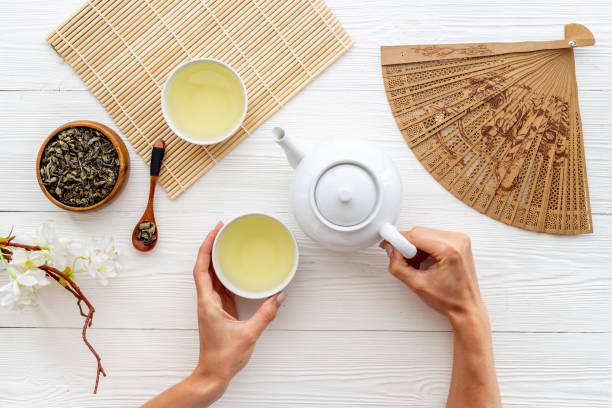 istock Japanese table setting with teapot and cups of tea 1480550930