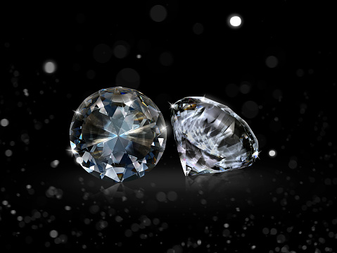 Dazzling diamond on black background with abstract lights