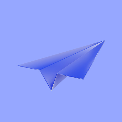 3D render Blue paper airplane icon, Send an email or message concept, Online social media, new message concept. bell and notification.