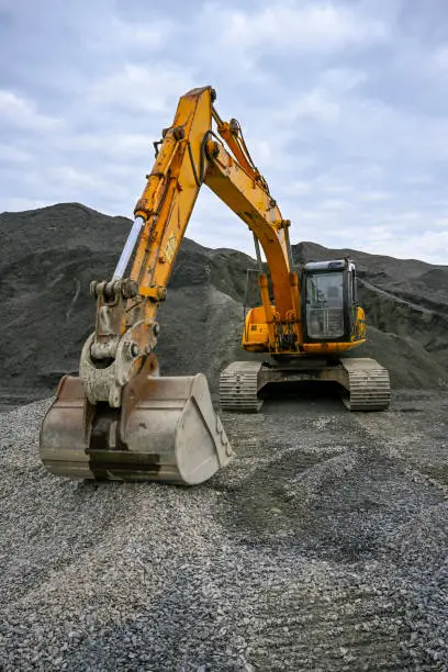 JCB excavator parked up in a slate quarry