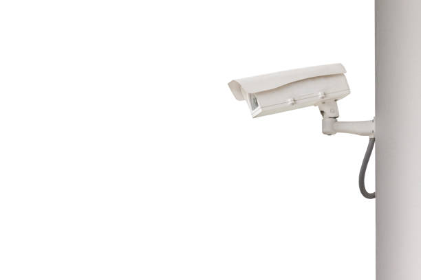 istock Sideview of CCTV install on wall isolated in white background. 1480559252