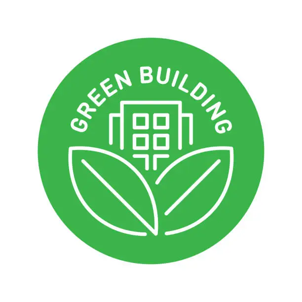 Vector illustration of Sustainable green building, certified vector icon badge