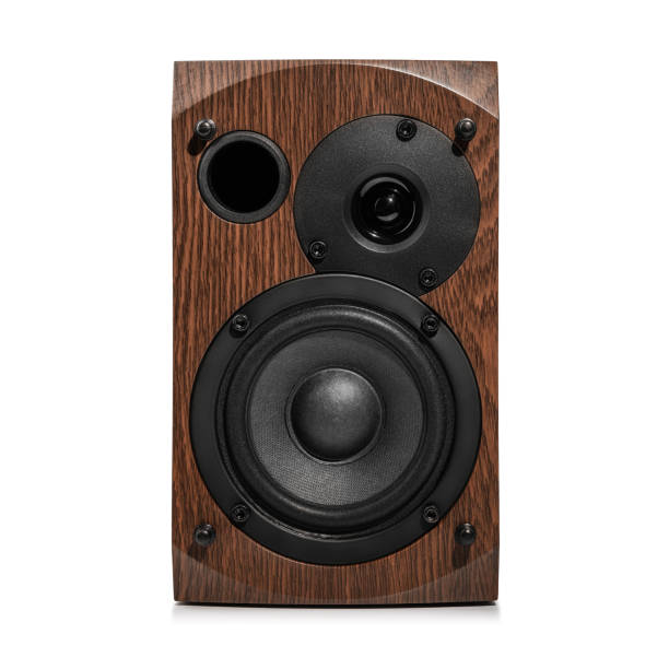 istock Music speakers on white background. Audio technica. Bookshelf speaker system for home entertainment. 1480560091