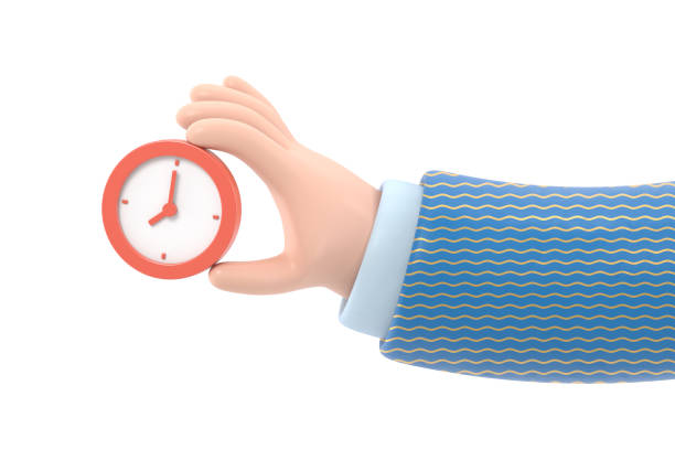 istock Cartoon Gesture Icon Mockup.Cartoon hand with a stopwatch.3D rendering on white background. 1480561324