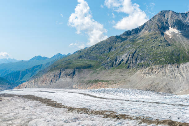 geleiras e paisagens montanhosas nos alpes suíços - glacier aletsch glacier switzerland european alps - fotografias e filmes do acervo
