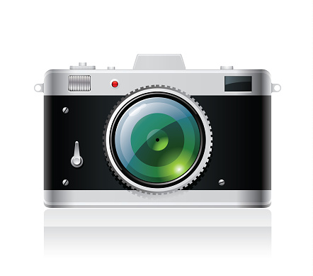 This is a vector illustration of a reto photo camera icon