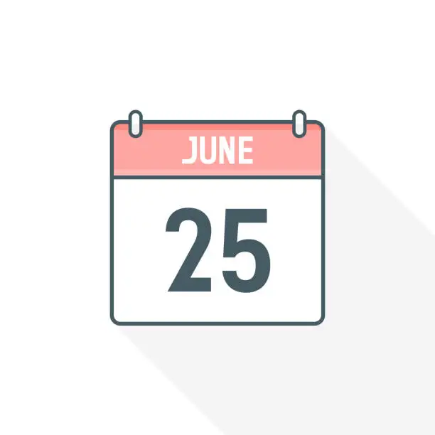 Vector illustration of 25th June calendar icon. June 25 calendar Date Month icon vector illustrator