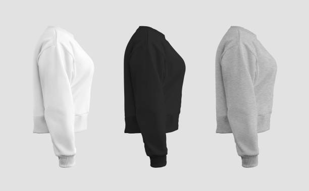 istock White, black, heather crop sweatshirt template 3D rendering, women's shirt for design, branding, commerce. Set 1480568449