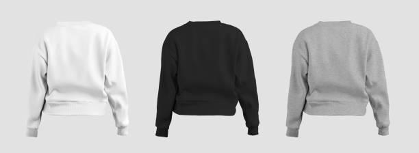 istock White, black, heather crop sweatshirt template 3D rendering, back view, women's longsleeve for design, branding, commerce. 1480568573