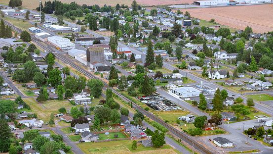 Aerial view of houses in small town, Salem, Oregon, USA.