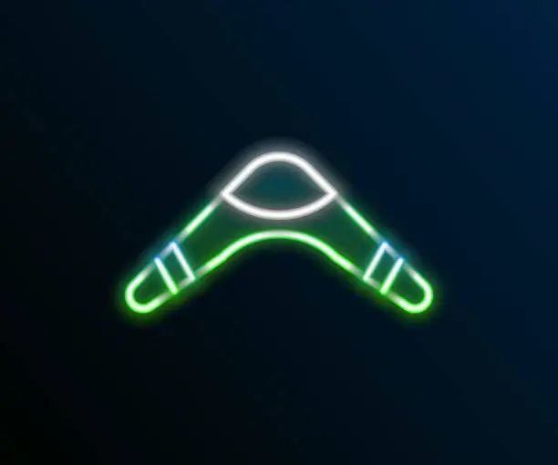 Vector illustration of Glowing neon line Boomerang icon isolated on black background. Colorful outline concept. Vector