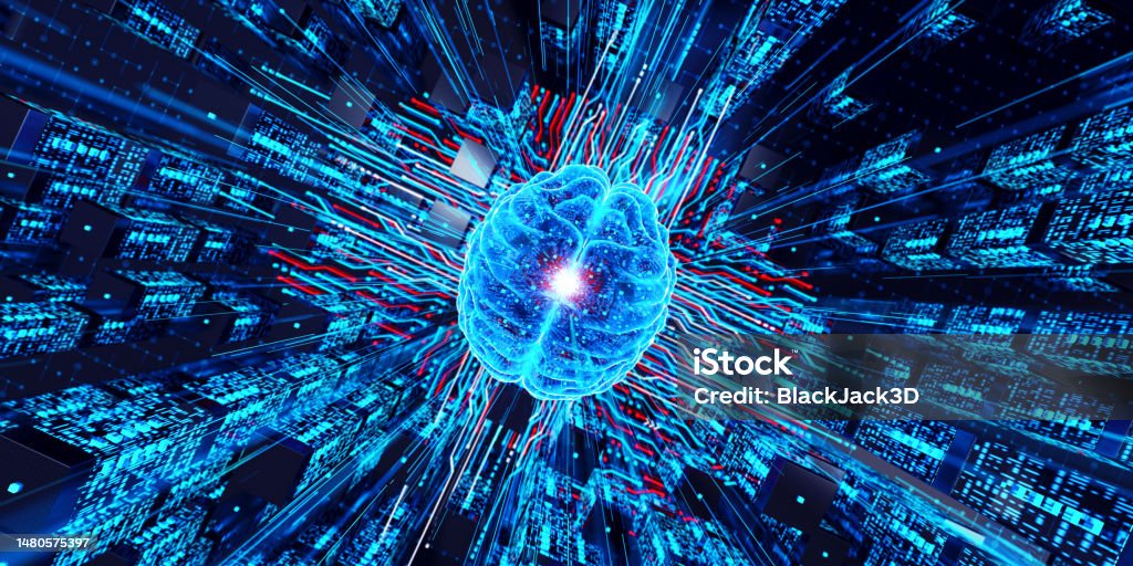 Digital Brain . AI Concept. Top AI concept. 3D render Technology Stock Photo