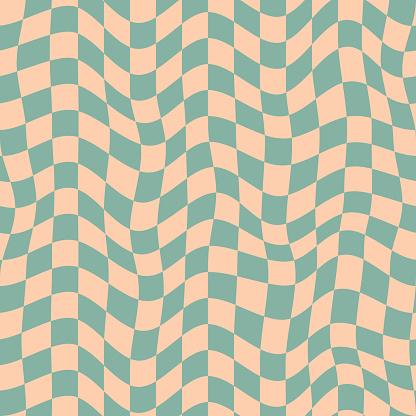 Abstract background of Psychedelic Groovy Checkerboard design in 1970s Hippie Retro style. Vector seamless pattern ready to use for cloth, textile, wrap and other.