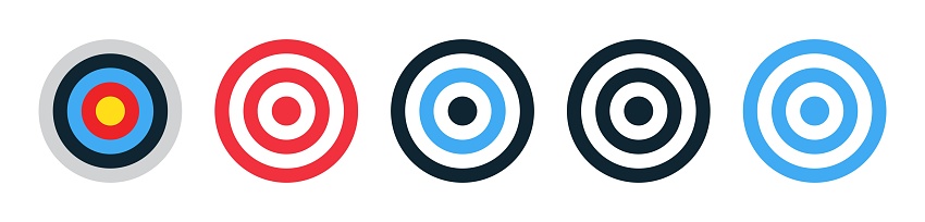 Archery target icon set. Target icon set. Bullseye vector icons. Goal concept icons. Vector graphic EPS 10