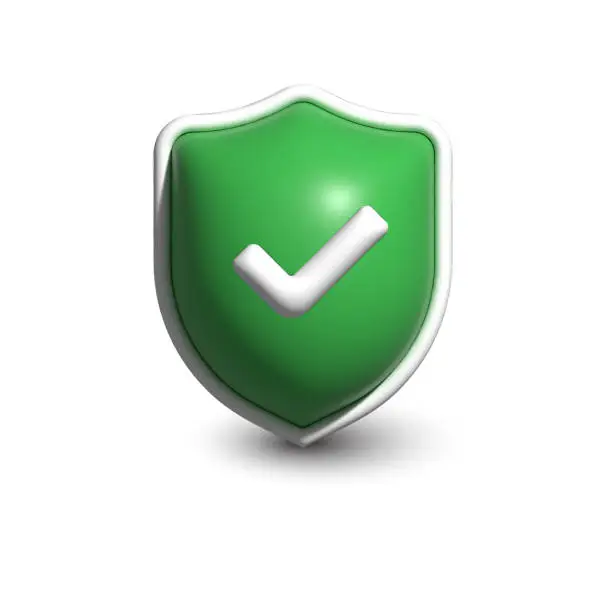 Vector illustration of 3D Render - Tick mark approved with shield icon