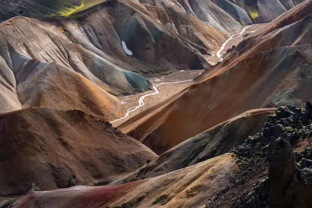 Photo of Scenic view of colorful mountains at Landmannalaugar, popular hiking place in Iceland