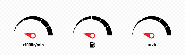 Car dashboard. Wehicle gauge panel icons. RPM KMPH fuel icons. RPM KMPH fuel indicator icons. Vector graphic EPS 10