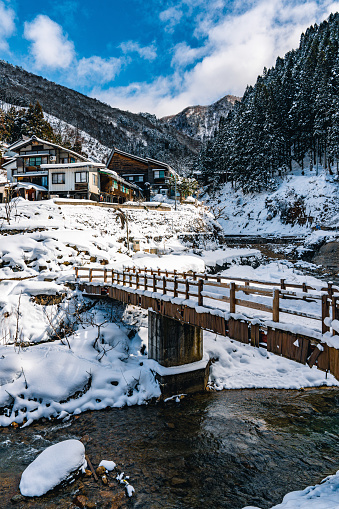 Hot spring resort in snow