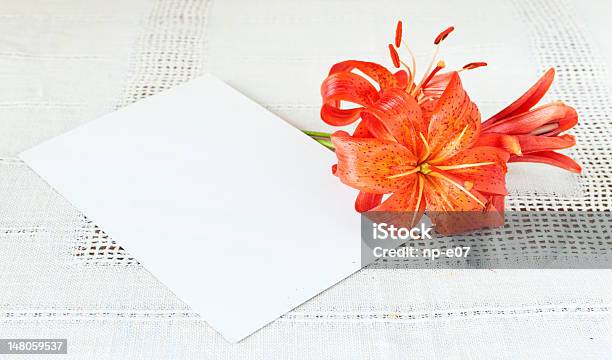 Empty Card And Lily Flowers Stock Photo - Download Image Now - Copy Space, Flower, Greeting Card