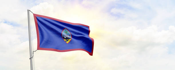 istock Guam flag waving on sky background. 3D Rendering 1480596922