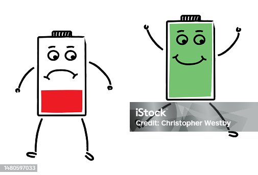 istock Charged Battery and Low Battery Vector Characters 1480597033