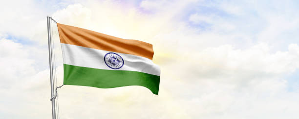 istock India flag waving on sky background. 3D Rendering 1480597171