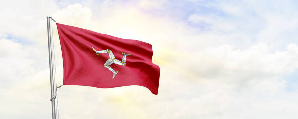 istock Isle of Man flag waving on sky background. 3D Rendering 1480597221