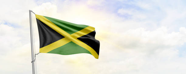istock Jamaica flag waving on sky background. 3D Rendering 1480597260