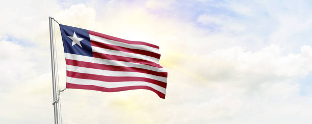 istock Liberia flag waving on sky background. 3D Rendering 1480598127