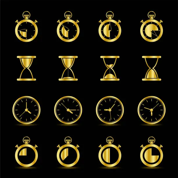 Vector illustration of Watches and clocks icon set.