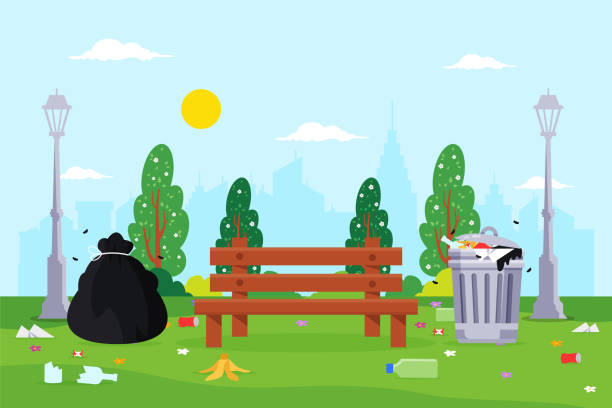 ilustrações, clipart, desenhos animados e ícones de lixo no parque da cidade - dirty bench empty park