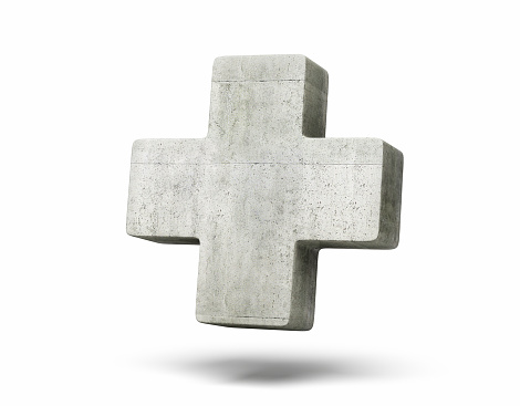 3d Render Concrete Plus icon On White Background Object + Shadow Clipping Path
