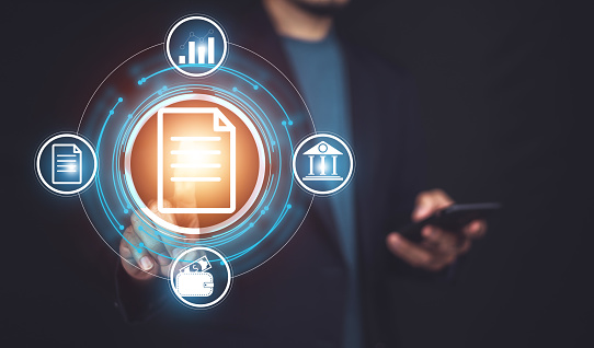 Documents Management Information System Concept Businessman Using ...