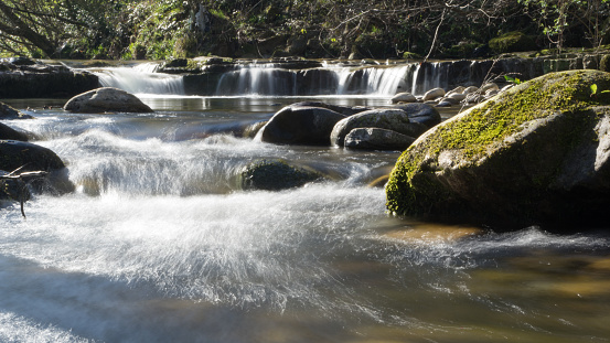 Small waterfalls of the River Yera as it passes through Vega de Pas (Cantabria)
