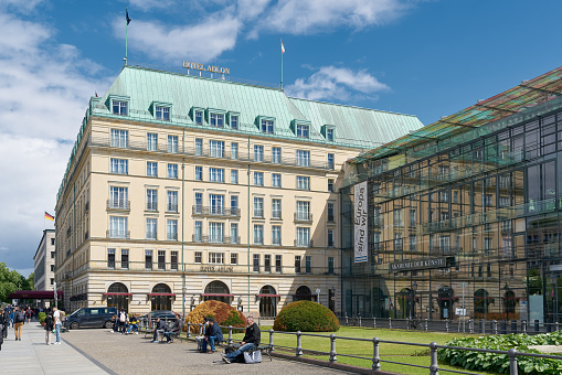 Berlin, Germany – May 28, 2022: The Pariser Platz in Berlin-Mitte with the Hotel Adlon in the background