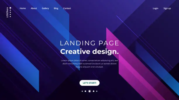Vector illustration of Landing page template creative design. Modern futuristic geometric abstract background.