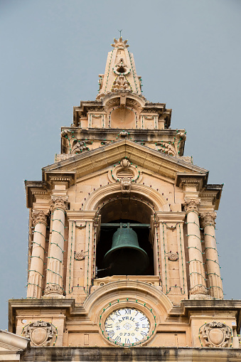 Greek bell tower above church