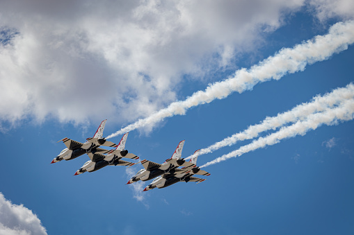 Tucson, Arizona, USA - March 25, 2023: The US Air Force Thunderbirds perform at the 2023 Thunder and Lightning Over Arizona.