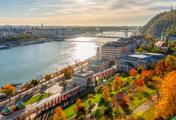 Budapest autumn cityscape with bridges over Danube river, Hungary