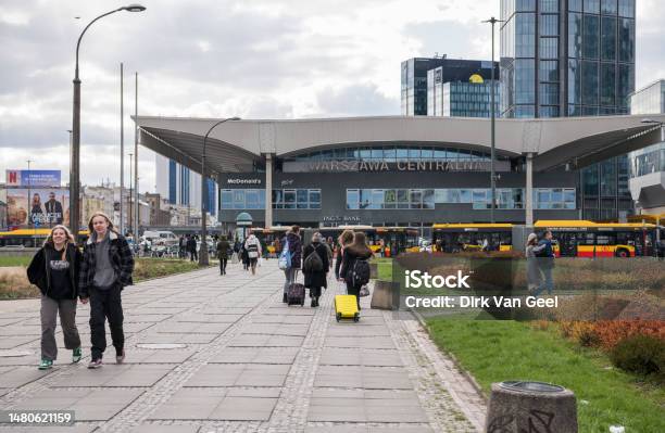 Central Railway Station In Warsaw Seen From Pasaż Wisławy Szymborskiej Poland During Daytime With Pedestrians And Surrounding Commercial Buildings 4 April 2023 Warsaw Poland Stock Photo - Download Image Now