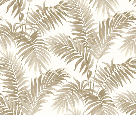 Seamless pattern with tropical palm leaves. Realistic botanical illustration. Rainforest. Exotic plants. Vector Hawaiian background.