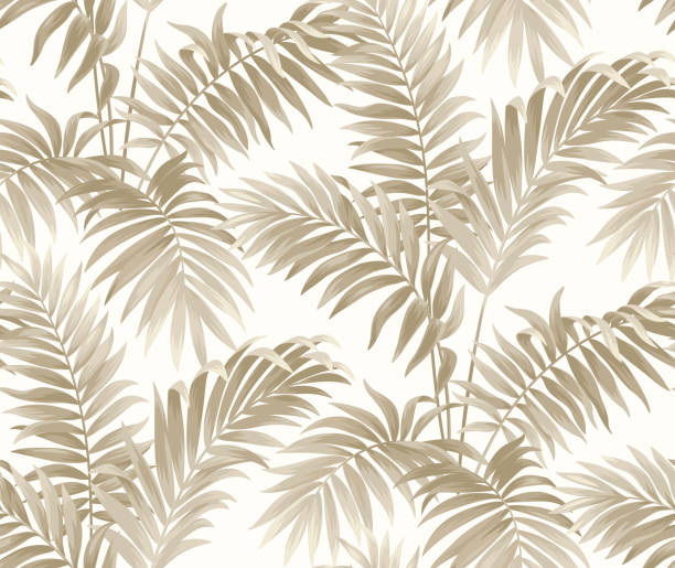 Seamless pattern with tropical palm leaves. Realistic botanical illustration. Rainforest. Exotic plants. Vector Hawaiian background. Seamless pattern with tropical palm leaves. Realistic botanical illustration. Rainforest. Exotic plants. Vector Hawaiian background. jungle leaf pattern stock illustrations