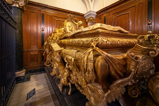 Berlin, Germany - Sep 16, 2019: Queen Sophie Charlotte Cenotaph at Hohenzollern crypt under Berlin Cathedral - Berlin, Germany