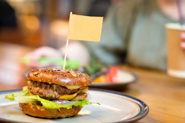 istock Vegan burger with little flag with copy space 1480628348