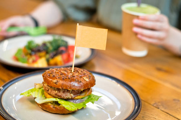 istock Vegan burger with little flag with copy space 1480628361