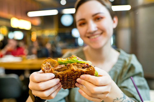 Vegan woman in a cafe