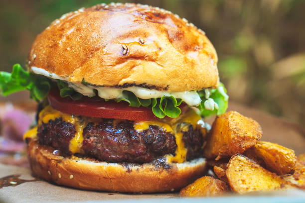 Hamburger with french fries