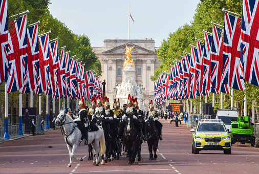 London, United Kingdom - May 30, 2023:  People waiting in a row for the entrance to the famous Tower of London.